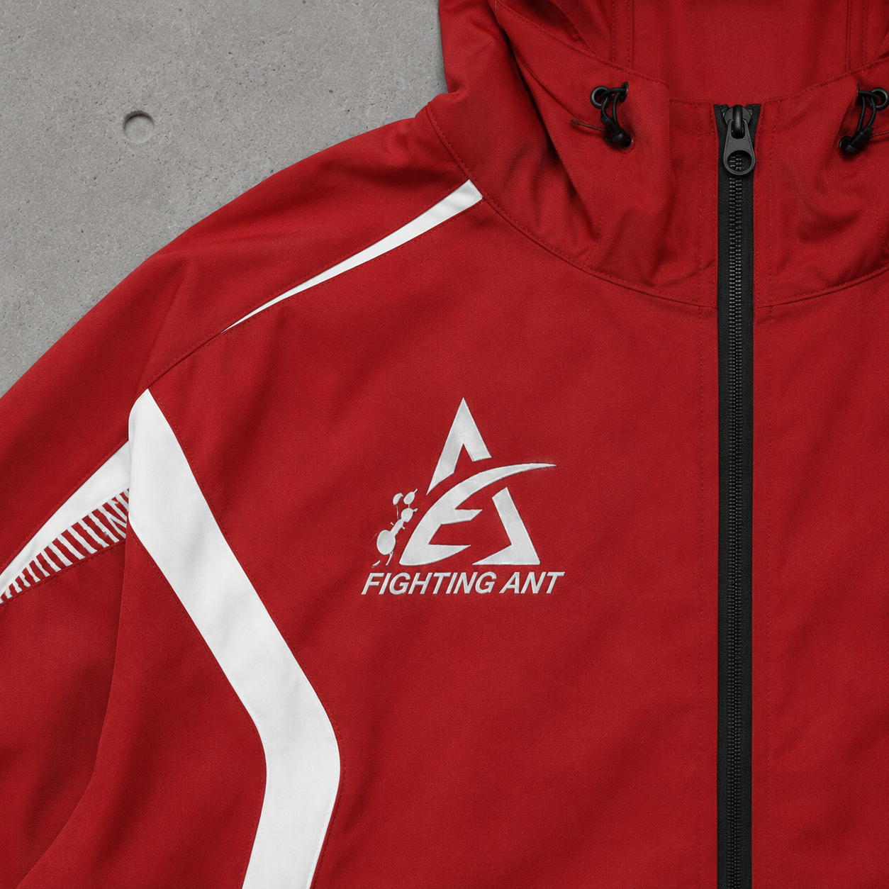 100GSM Nylon Twill Windproof Color Block Panel Splicing Adjustable Drawstring Hood Streetwear Men Tracksuit Front Detail