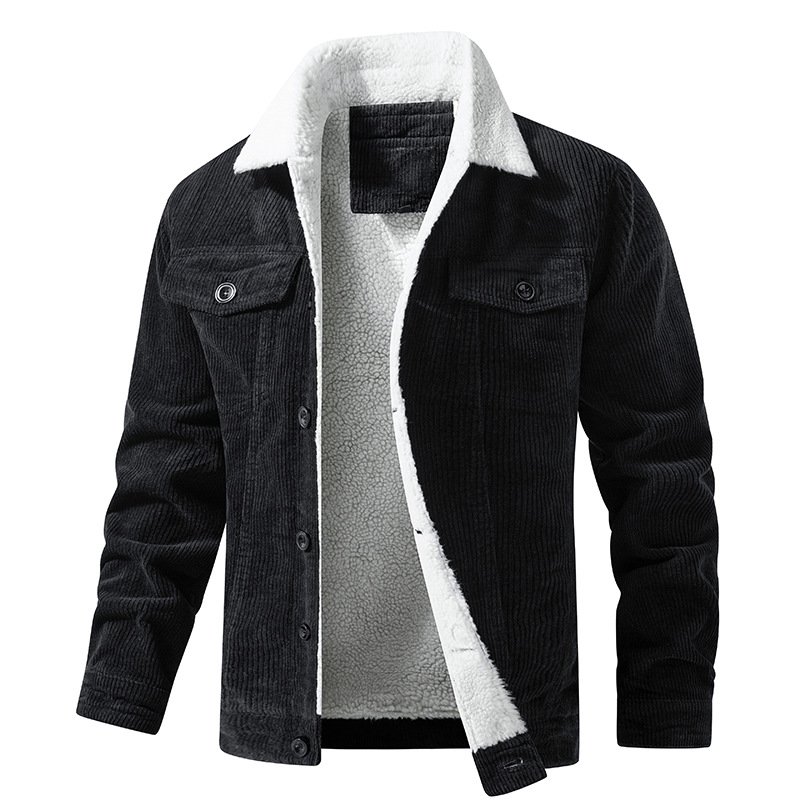 2022 Winter Men's Custom Sherpa Lining Corduroy Car Jacket Comfortable Stand Collar Trucker Jacket with Coating Wholesale