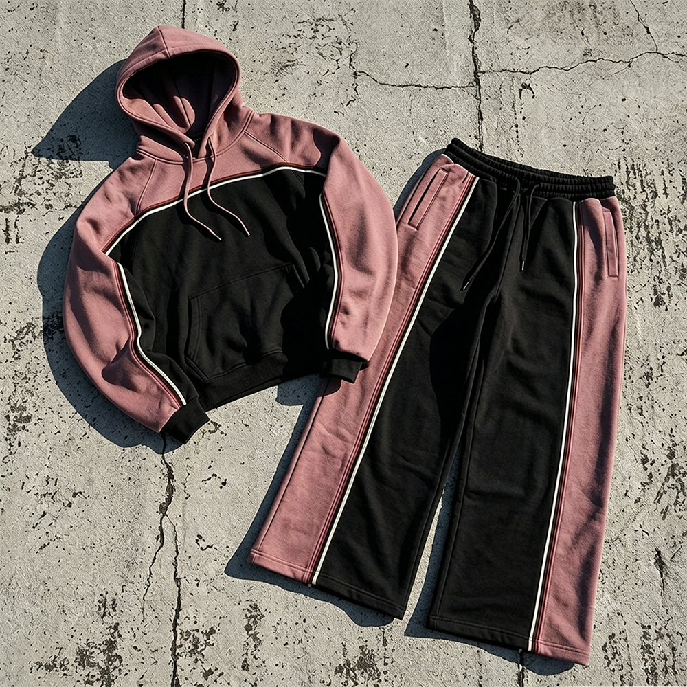 Manufacturers Clothing Custom Piping Trim Y2k Color Block Hoodie and Jogger Sweatpants Set Sweatsuit Tracksuit Men
