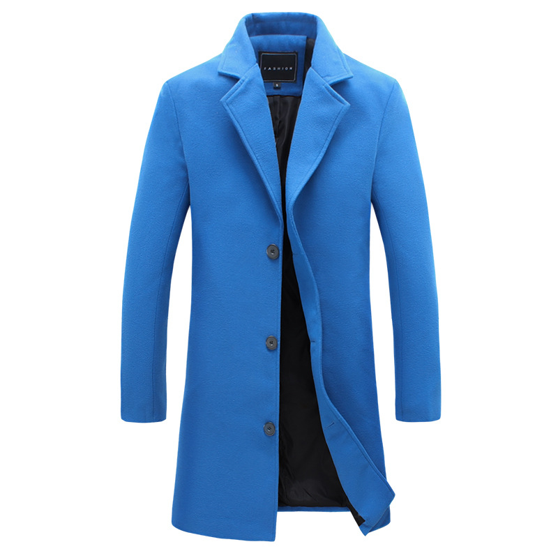 Mens New Fashion Design Long Coat Woolen Blended Slim Trench Coat