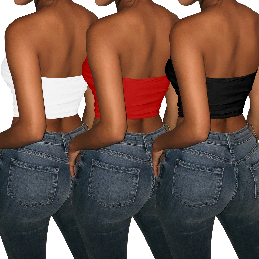 Latest Fashion Sleeveless off the Shoulder Solid Crop Top Strapless Sexy Tube Top for Women
