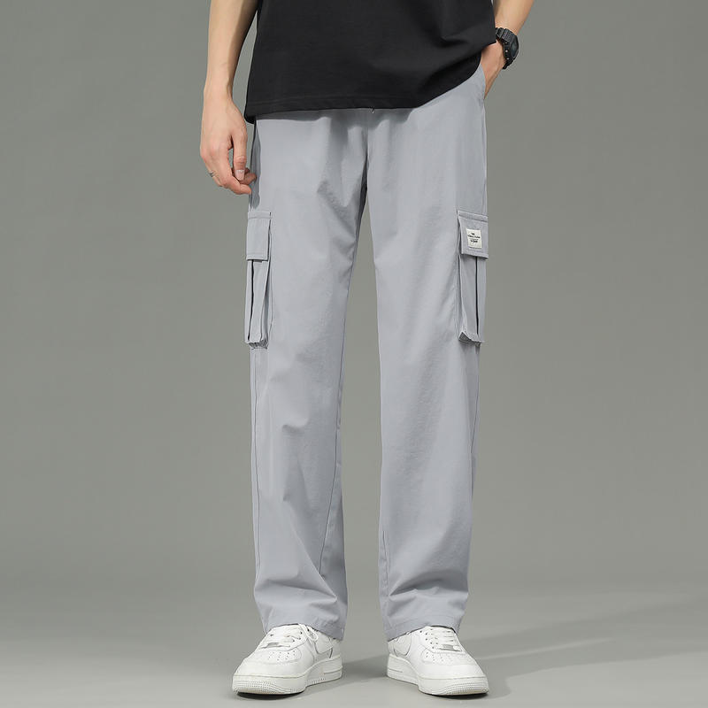 Wholesale Custom Men's Summer Thin Cargo Pants 90% Nylon 10% Spandex Multi-pocket Loose Wide Leg Straight Casual Trousers