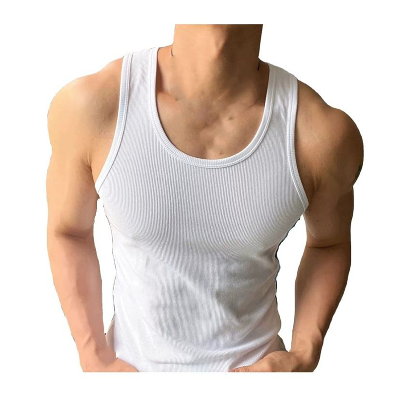 Rib Tank Top High Quality Custom Muscle Fitted Cotton Ribbed Tank Top Men Gym Workout Streetwear Sleeveless T-Shirt