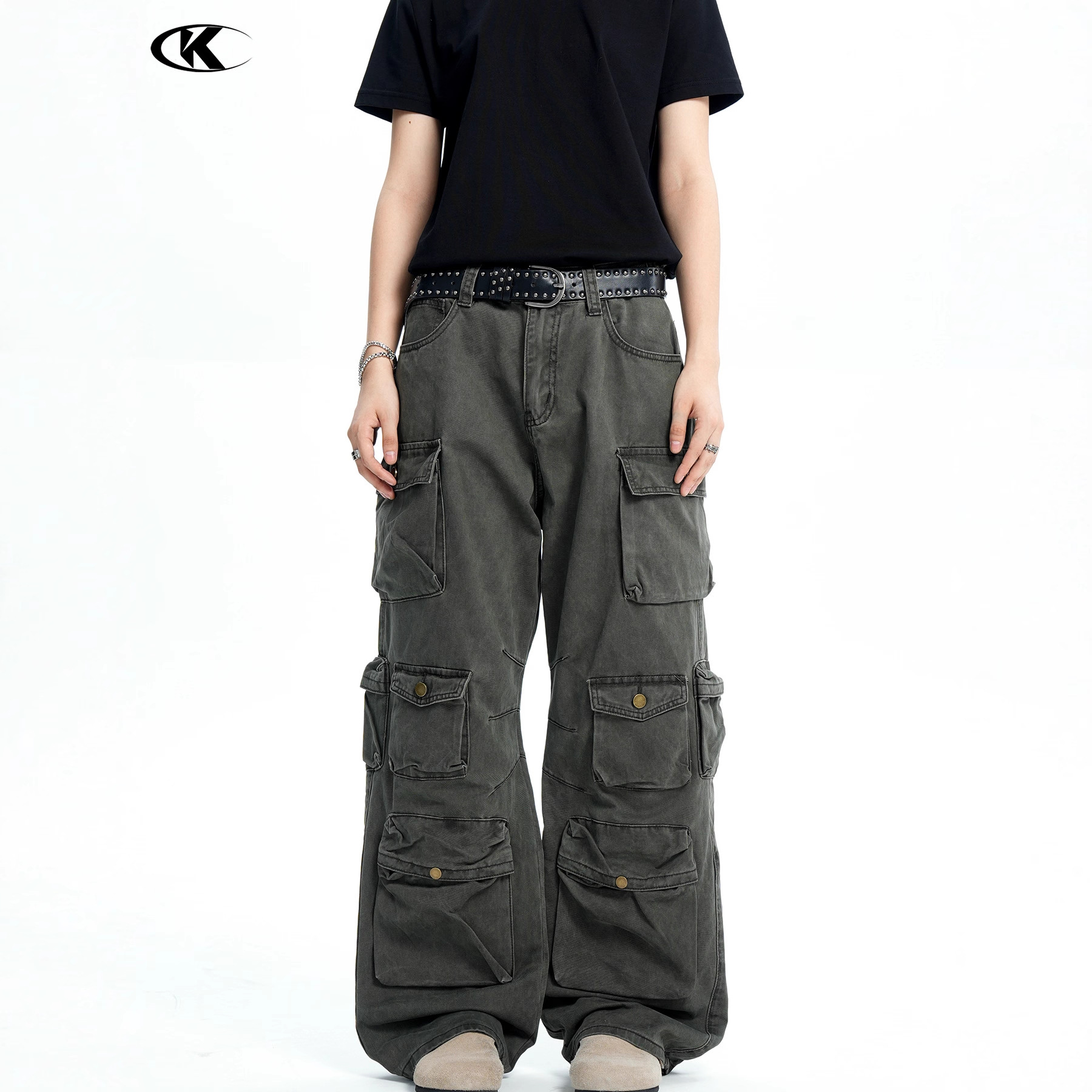 11KN Retro Straight-leg Cargo Pants Neutral High-quality Custom Multi-pocket Loose Slimming Pile Street Pure Cotton Casual Pants