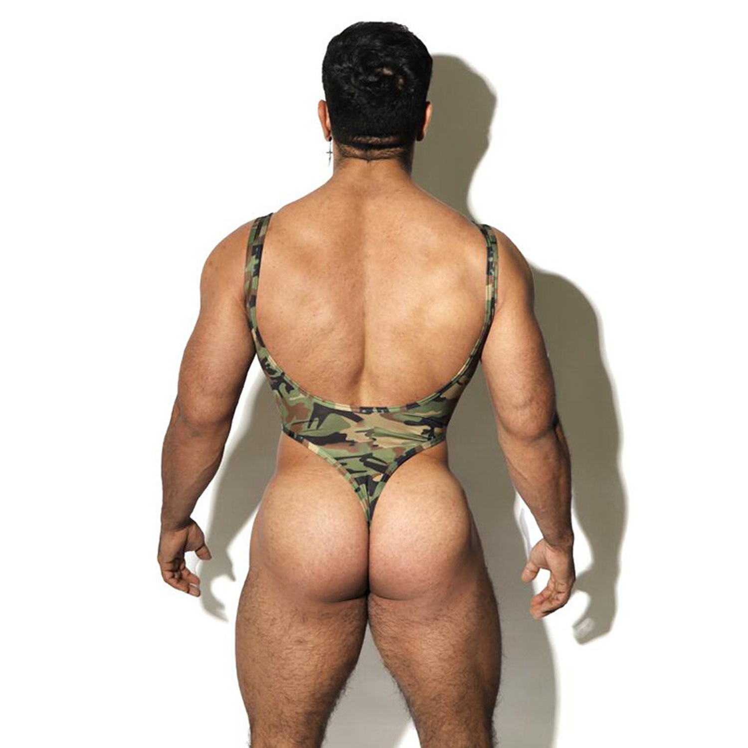 M-E777 Men's Sports Fitness Camouflage Jumpsuit Pants Knitted Weaving Method Quick Dry Digital Printing Shapers Jockstrap