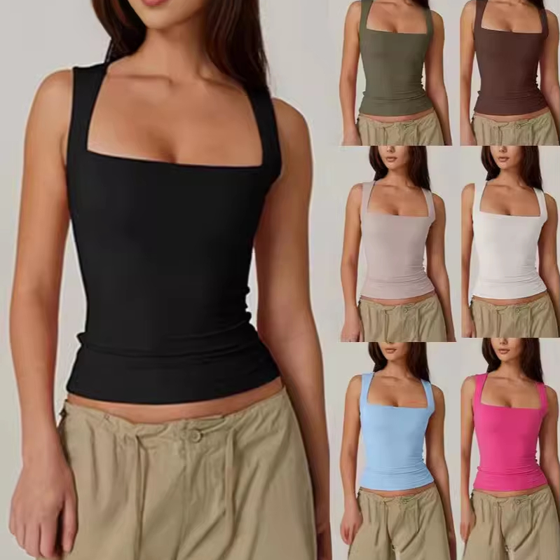 Minimalist Solid Color Sleeveless Tank Top for Women's Summer Slim Fit