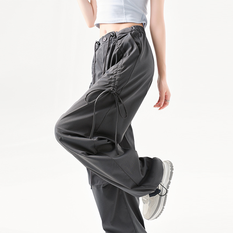 2025 Women's Retro Long Cargo Pants High Waist Loose Bowknot Elastic Closure Flat Casual Sports Hiking 100% Polyester Autumn
