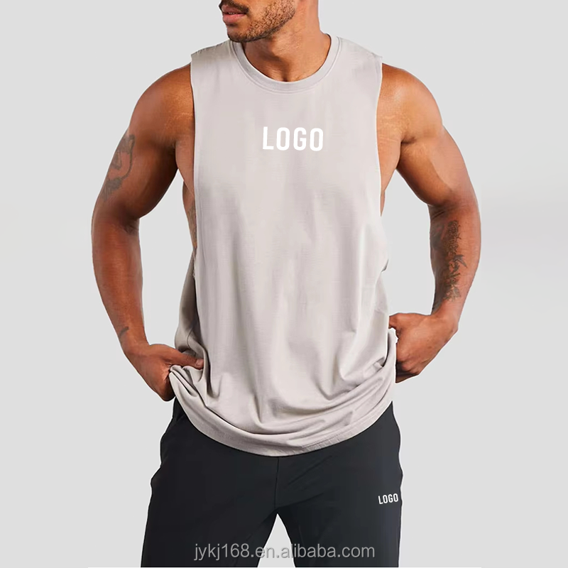 Custom Men Hybrid Studio To Street Drop Arm Relaxed Fit Cotton Blend Sports Gym Tank Top With Raw Edge Hem