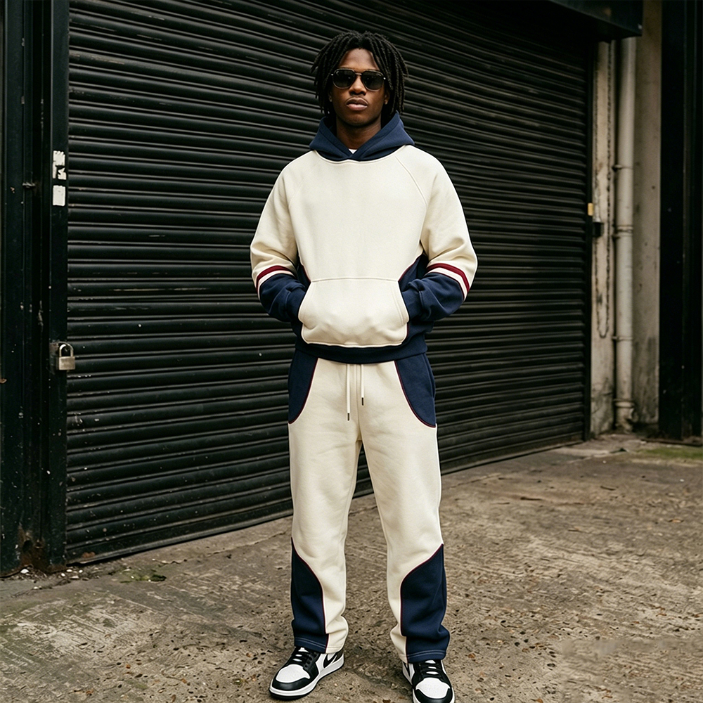 Manufacturers Clothing Custom Piping Trim Y2k Color Block Hoodie and Jogger Sweatpants Set Sweatsuit Tracksuit Men