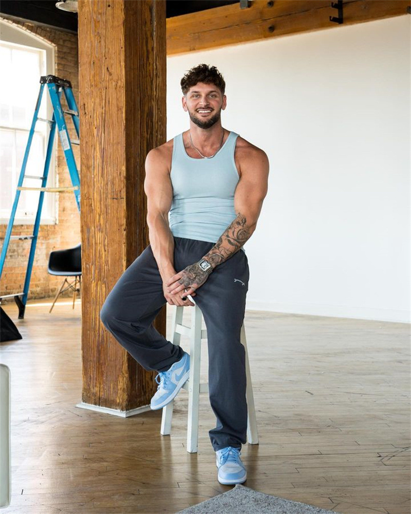 Mens Gym Vest Top Ribbed Details