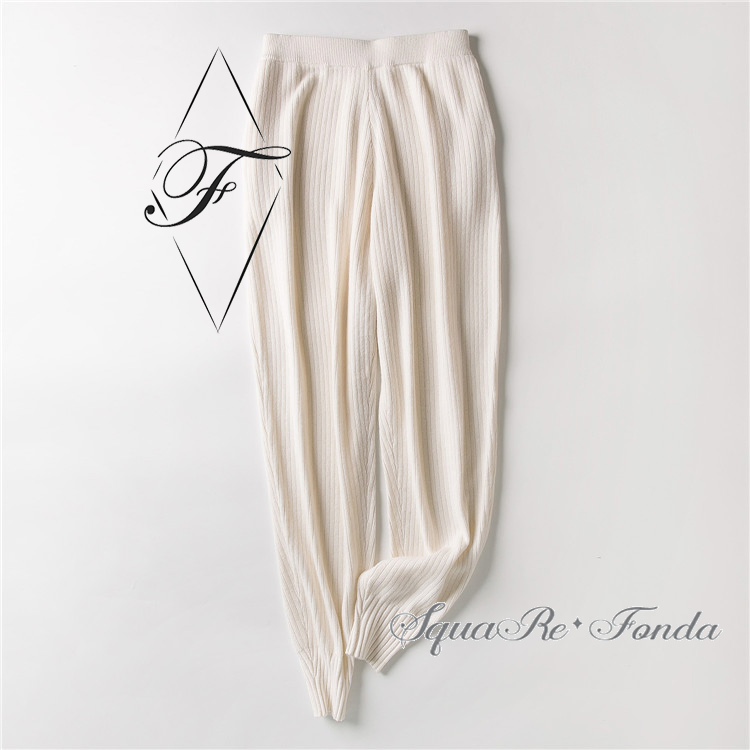 Slim Knitted Cashmere Leggings Cropped Leg Custom Knitted Joggers Slit-Detail Cashmere Women's Sweatpants.