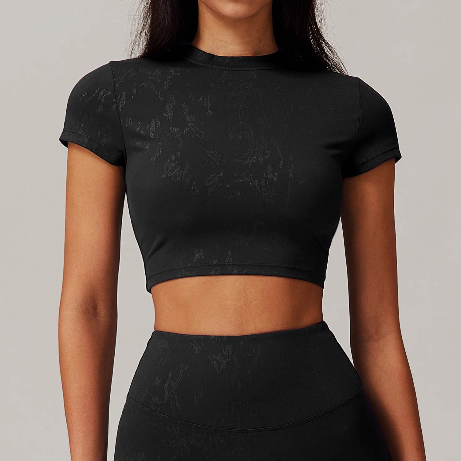 Women's Foil-Printed Seamless Yoga Top - Naked Sensation High-Intensity Running Workout &amp; Lounge Fitness Crop Tee