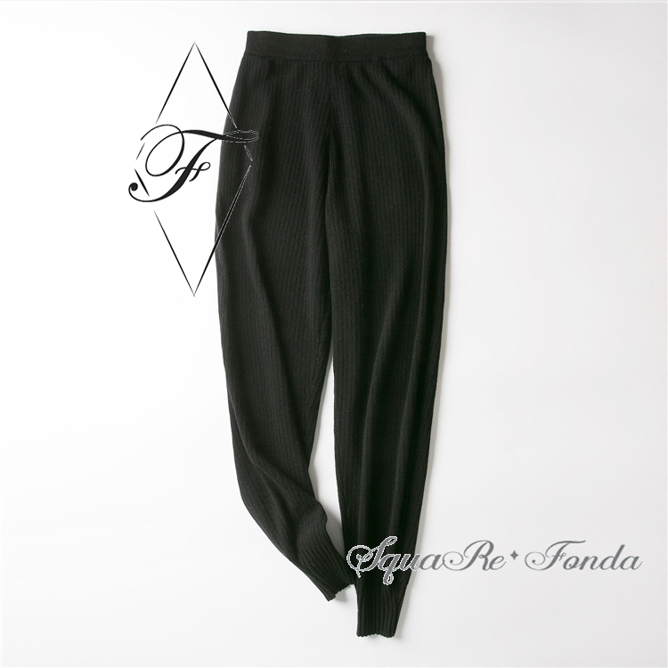 Slim Knitted Cashmere Leggings Cropped Leg Custom Knitted Joggers Slit-Detail Cashmere Women's Sweatpants.