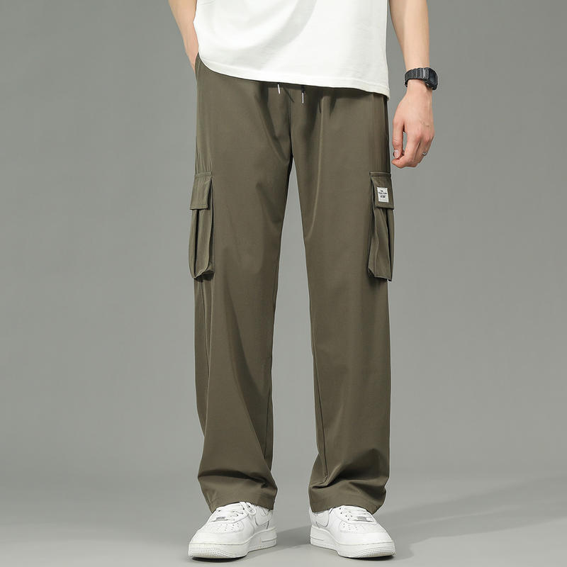 Wholesale Custom Men's Summer Thin Cargo Pants 90% Nylon 10% Spandex Multi-pocket Loose Wide Leg Straight Casual Trousers