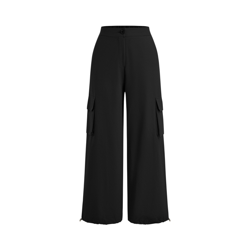 Unisex Mid Garment Dyed Nylon/Cotton Lightweight Elastic Waist Smart Casual Cargo Pants Straight Pattern Quick Dry Anti-Wrinkle