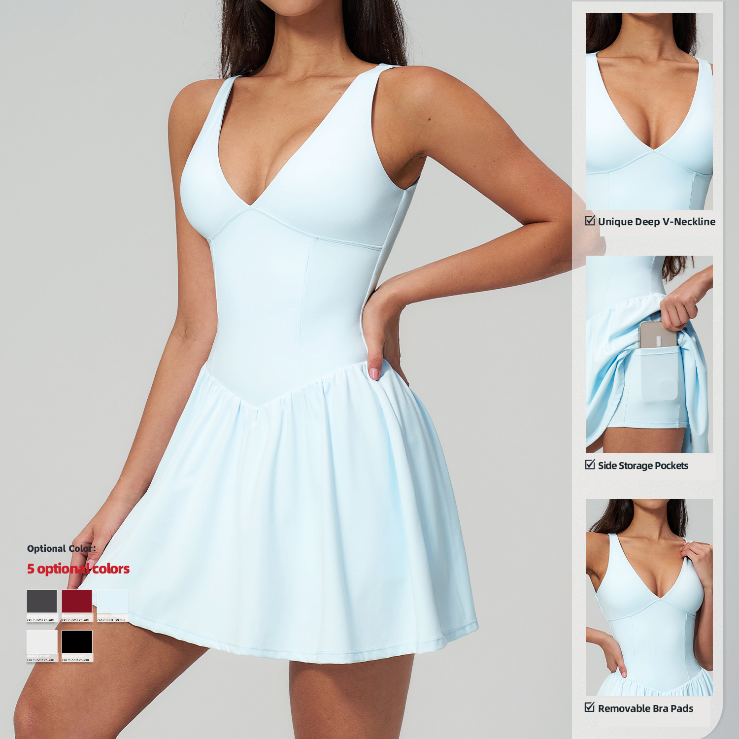 XW-FLT9582 Wholesale Women Tennis Mini Skirt with Pocket High Quality Workout Tennis Golf Active Wear Women's Athletic Dress