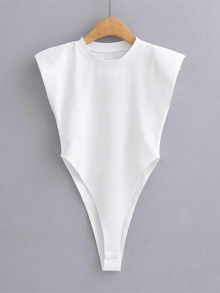 Black Sleeveless Body Suits for Women White Padded Shoulder Bodysuit Sexy Tops Women Summer One-pieces Bodycon Bodysuit