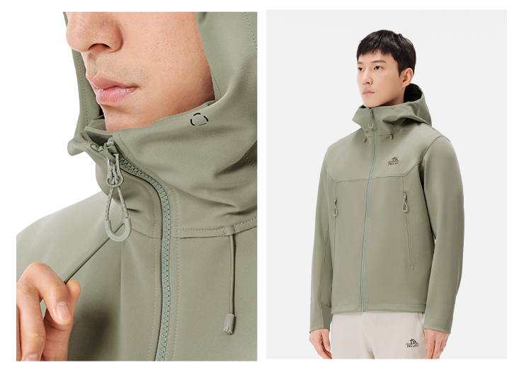 Men's Autumn Casual Softshell Jacket Outdoor Fleece-Lined Windproof Water-Repellent Hooded Coat With Zipper Closure for Hiking