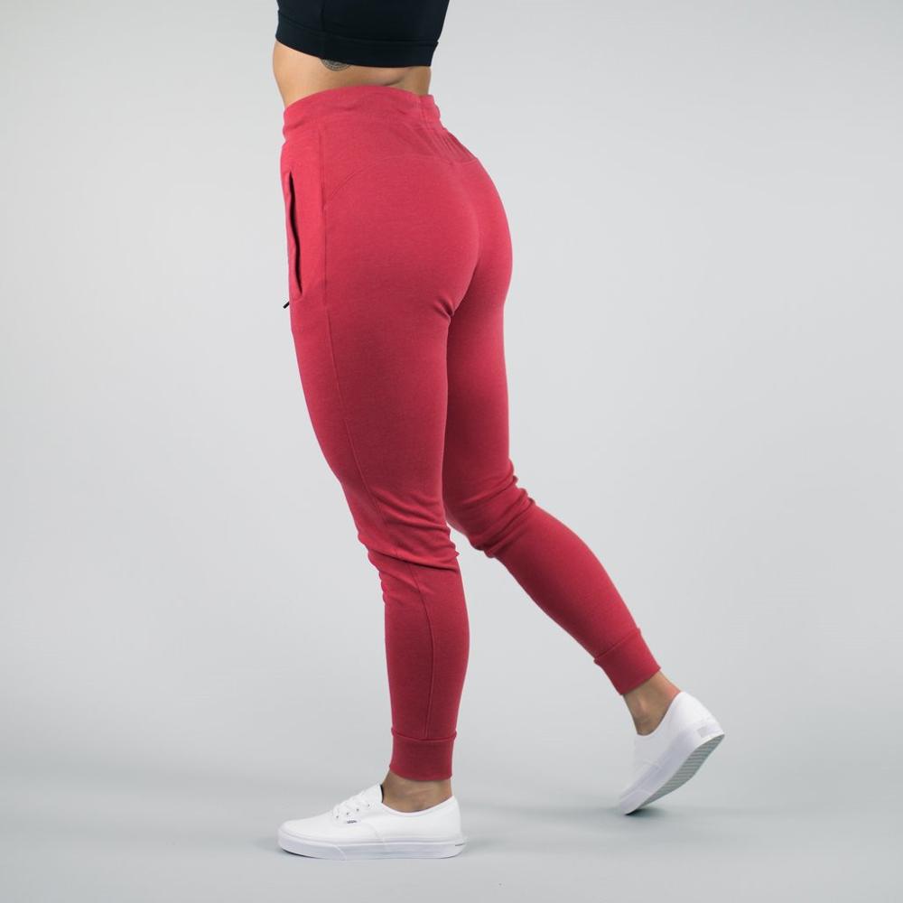 Custom Cotton Elastic Track Pants for Gym Tapered Joggers Women Red Slim Fit Jogger Pants Wholesale