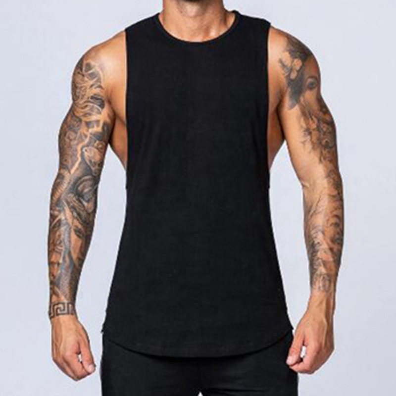 Custom Logo White Black Cotton Men's Workout Stringer Bodybuilding Tank Top Fitness Gym Men's Tank Top Mens Tshirts