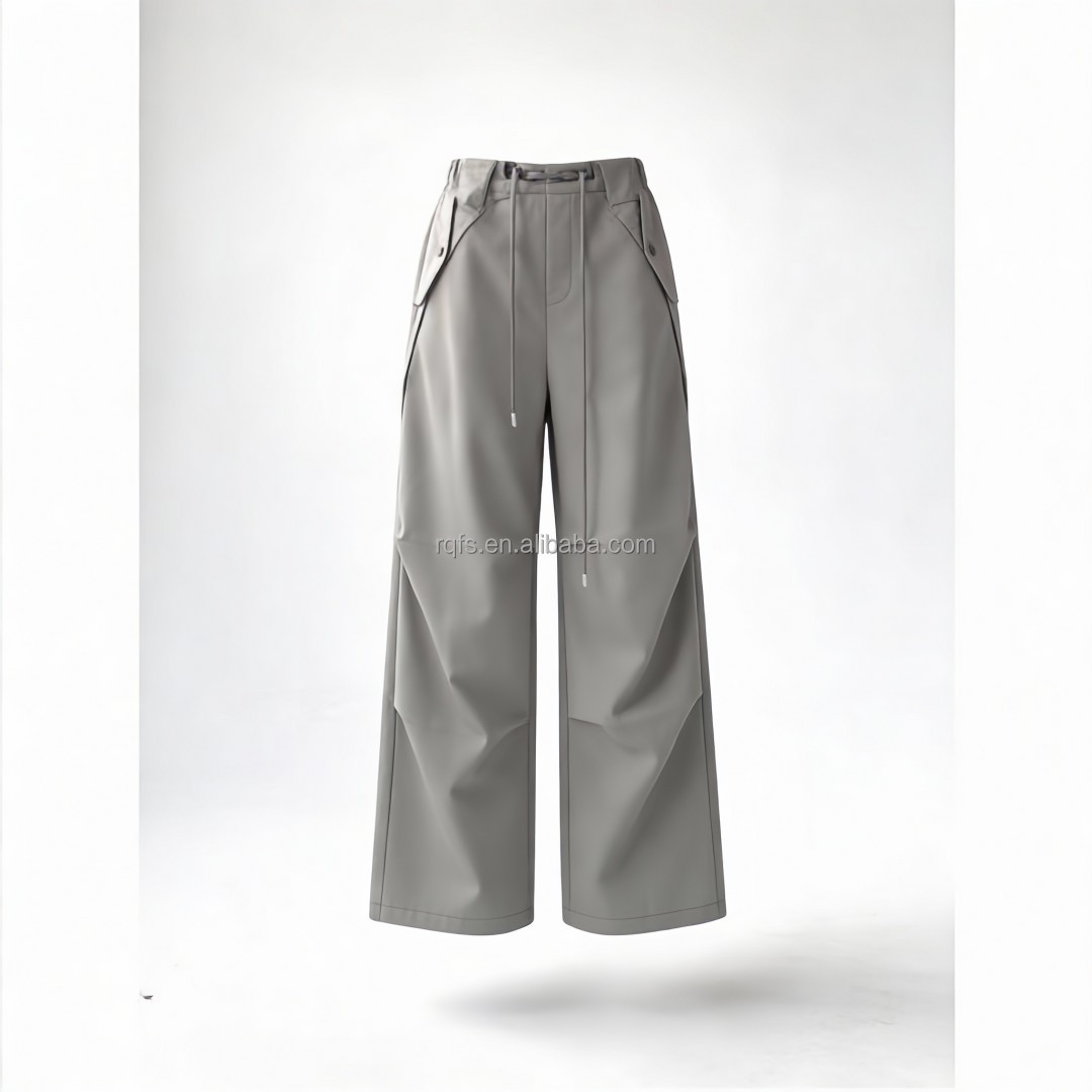2025 High Quality Women Breathable Summer Vintage Mid Flat Cargo Pants Drawstring Big Pockets Straight Loose Comfortable Jogger