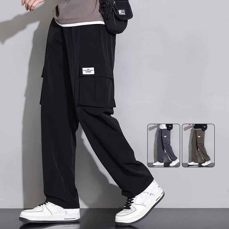 Wholesale Custom Men's Summer Thin Cargo Pants 90% Nylon 10% Spandex Multi-pocket Loose Wide Leg Straight Casual Trousers