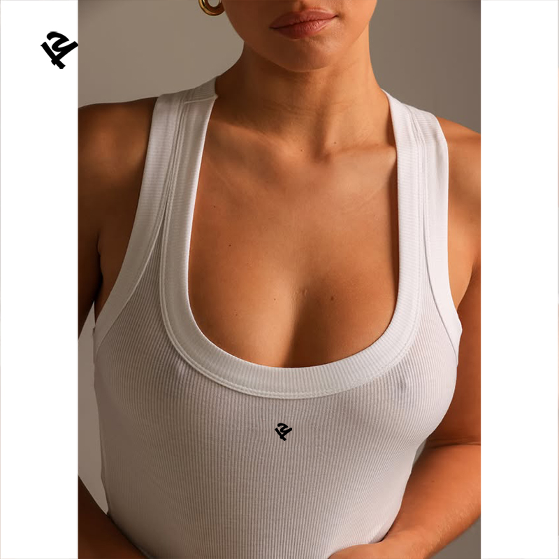 Ribbed Tank Top Custom Summer Low MOQ Sustainable Fabric White Sleeveless Stretchy Knit Tops for Women Wholesale