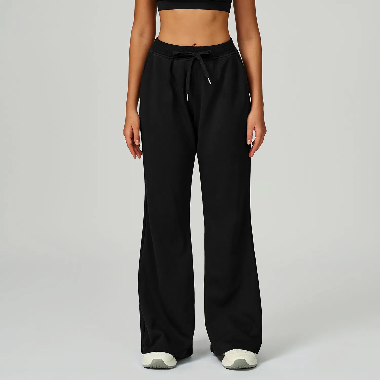 Women High-Waisted Loose Sweatpants with Drawstring Pockets Straight-Leg Casual Trousers
