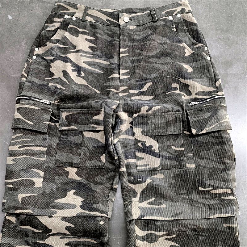 2025 Retro Loose Cotton Canvas Cargo Pants Mid-Waist Acid Wash Flat Front Sports Casual Overalls Design