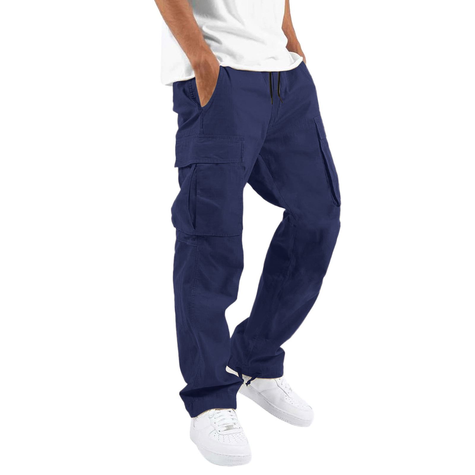 RNSHANGER Fashion Drawstring Men Multi Pocket Cargo Pants Spring and Autumn New Men's Overalls Cargo Pant European and American
