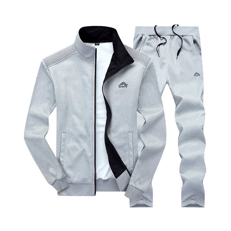Mens Casual Track Suit Two Pieces Sets With Sweat Jacket and Pants Mature Man's Classic Autumn Sports Clothing Suit Set