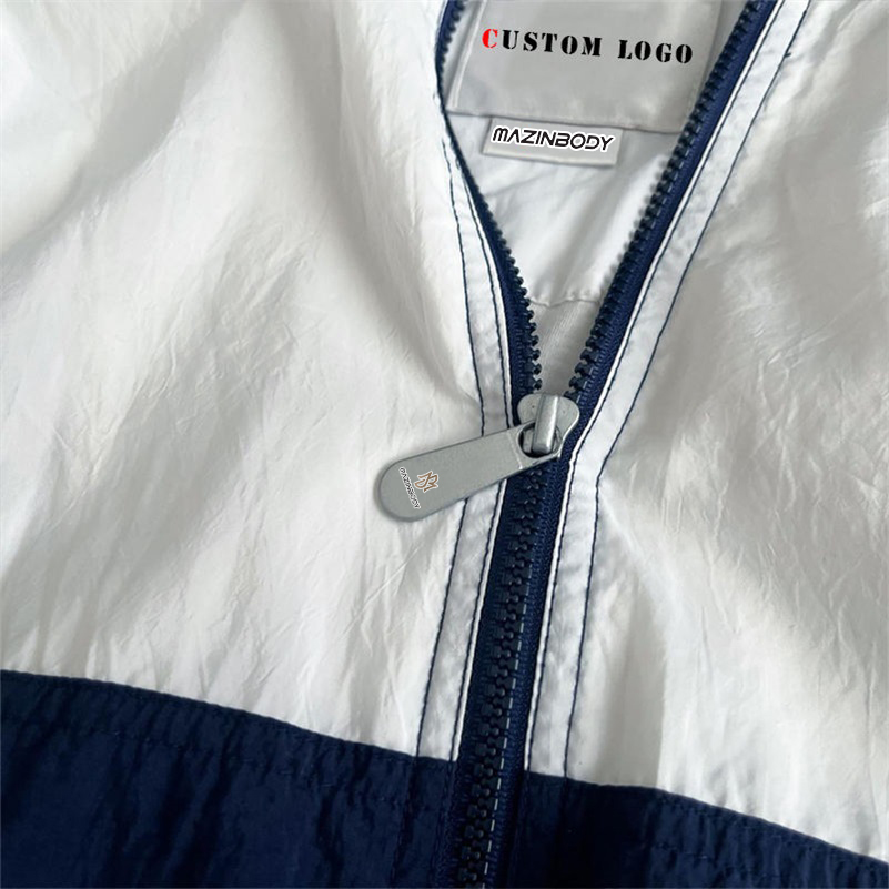 Custom Men's Black And White Contrast Jacket Street Vintage Polyester Zipper Oversized Windbreaker Jacket