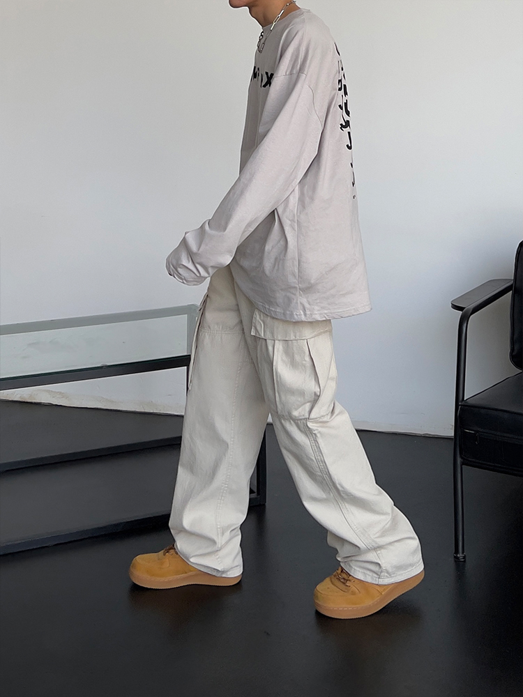 European American Street Fashion High Street Loose Straight Large Pocket Canvas Cargo Pants Vintage Unisex High Waist Slimming