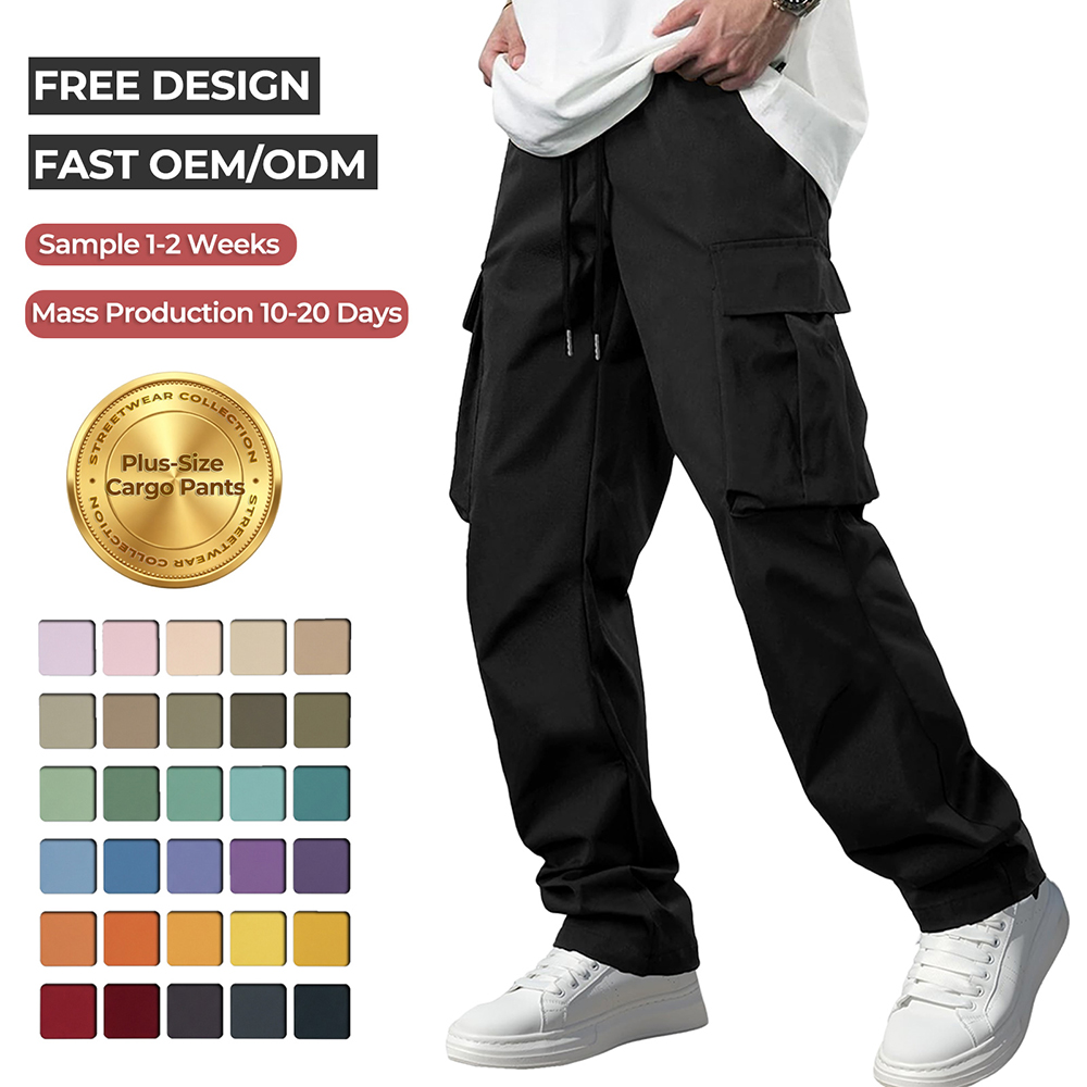 Wholesale Mens Baggy Cargo Pants Streetwear Techwear Loose Fit Drawstring Waist Joggers Multi Pocket Trousers Custom Logo OEM