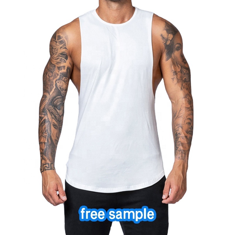 Custom Logo White Black Cotton Men's Workout Stringer Bodybuilding Tank Top Fitness Gym Men's Tank Top Mens Tshirts