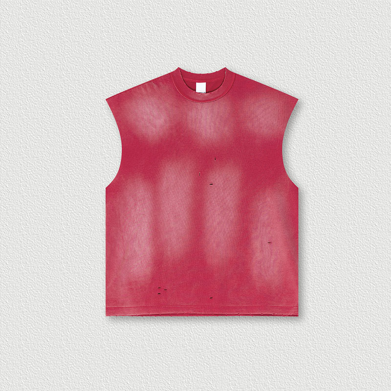 In Stock Ready to Ship Streetwear Blank Pre-Distressed Vintage Wash 285g 100% Cotton Heavyweight Button Breathable Tank Top