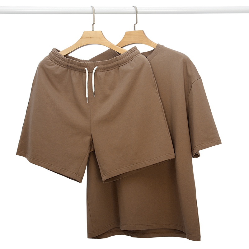 Men's 100% Cotton T-Shirt and Shorts Set 450gsm Heavyweight Oversized Boxy Fit Streetwear Summer Tracksuit Custom Logo