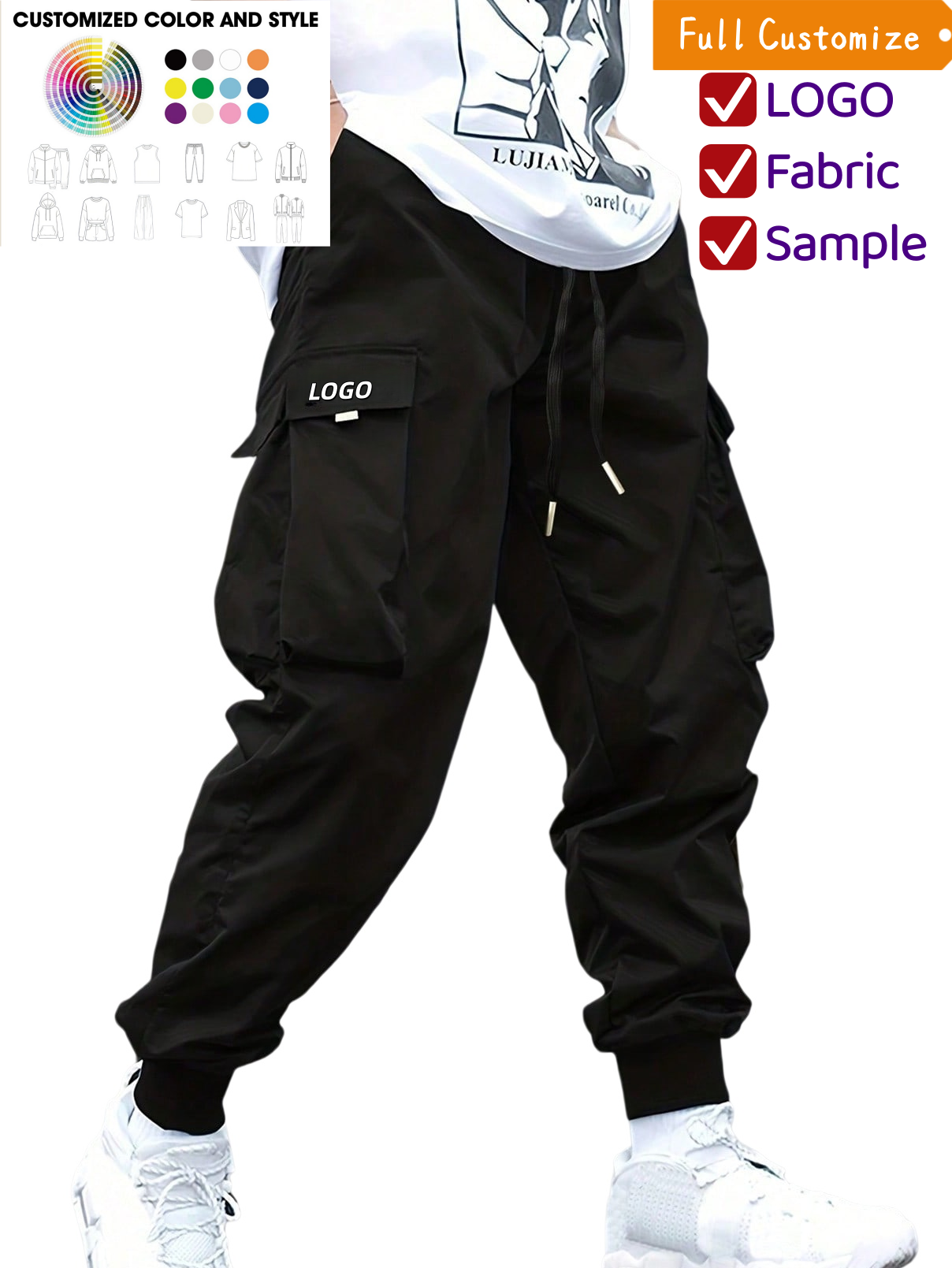 2026 Low MOQ Men's Lightweight Canvas Casual Cargo Jogger Pants Spring/Autumn HipHop Streetwear Quick Dry Multi-Pocket Mid