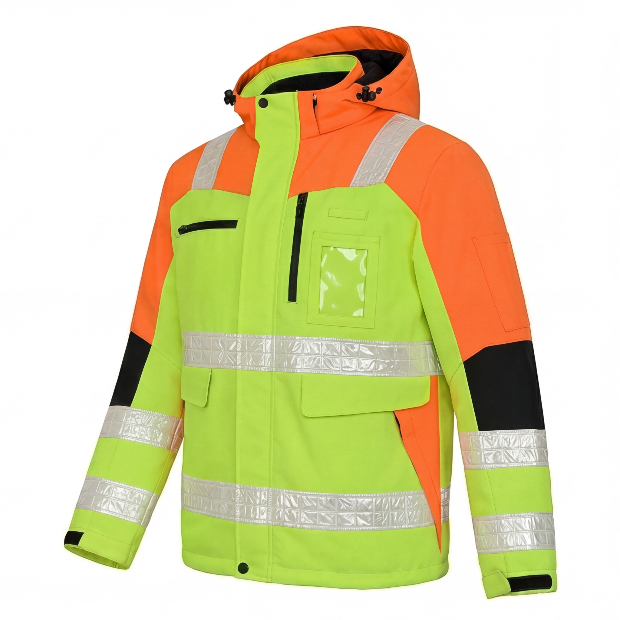High Visibility Polyester Workwear Polar Fleece Hooded Jacket Reflective Features for Road &amp; Workplace Safety