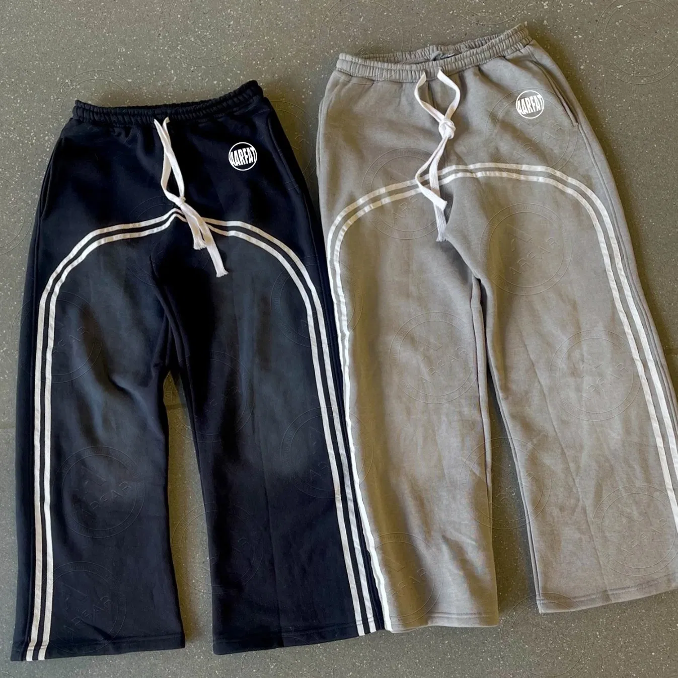 Custom High Quality Acid Wash Vintage Flared Sweatpants for Men Streetwear Casual Stripe Elastic Waist Pant