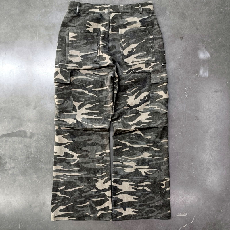 2025 Retro Loose Cotton Canvas Cargo Pants Mid-Waist Acid Wash Flat Front Sports Casual Overalls Design