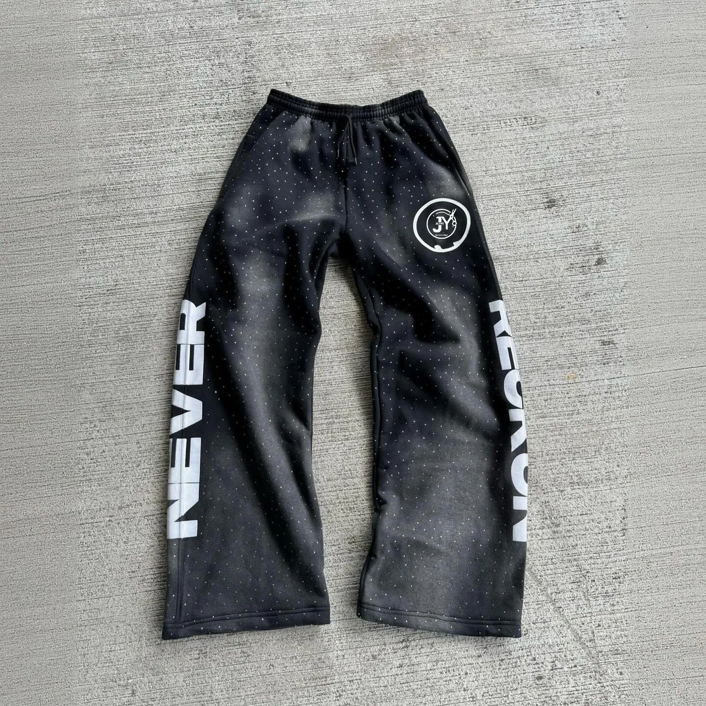 Men's Oversized French Terry Sweatpants Streetwear Custom Embroidery Logo All Print Rhinestone Straight Wide Leg Sweatpants