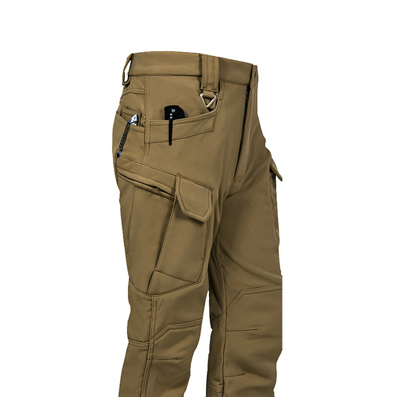 Men's Thermal Winter Hiking Fleece Lined Softshell Tactical Trousers Waterproof Windproof Outdoor Cargo Work Pants for Men