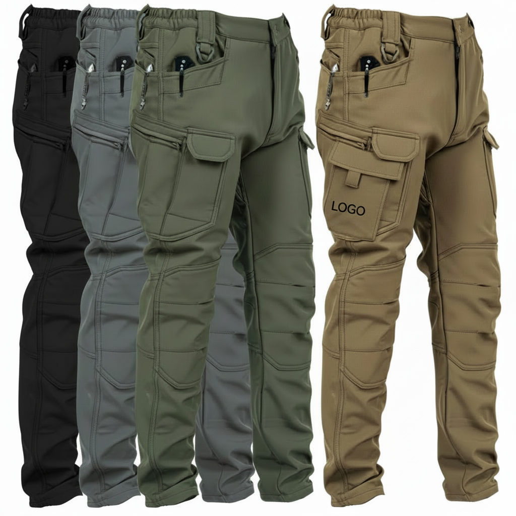 Men's Thermal Winter Hiking Fleece Lined Softshell Tactical Trousers Waterproof Windproof Outdoor Cargo Work Pants for Men