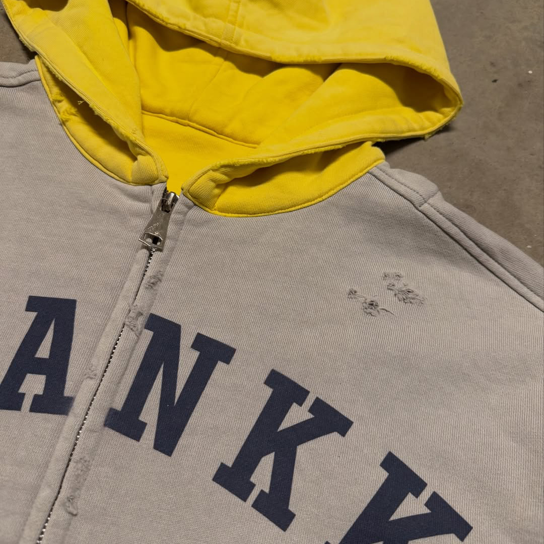 QYOURECLO Custom Distressed Washed Color Block Thick Cotton Hoodies Men Screen Printed Oversized Zip Up Hoodie