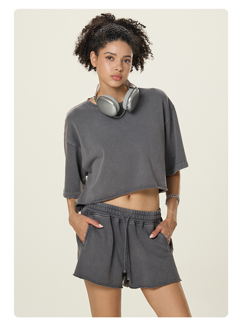 NeverStatic 2025 Casual Summer Crop Top 100% Cotton Acid Wash Vintage Oversized Streetwear Women's T-Shirt