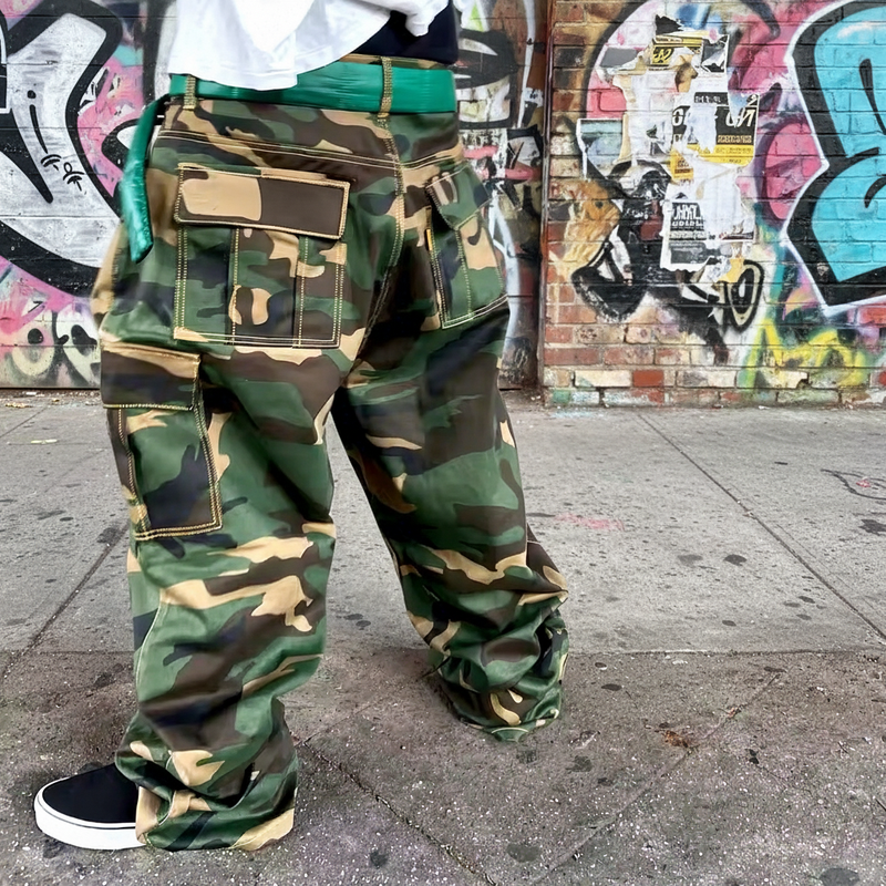 Men's Custom-Made Cotton Multi-Pocket Street-Style Loose-Fit Wide-Leg Casual Camouflage Pants, Carpenter Work Pants