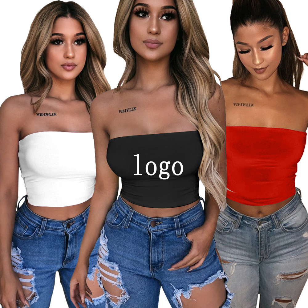 Latest Fashion Sleeveless off the Shoulder Solid Crop Top Strapless Sexy Tube Top for Women