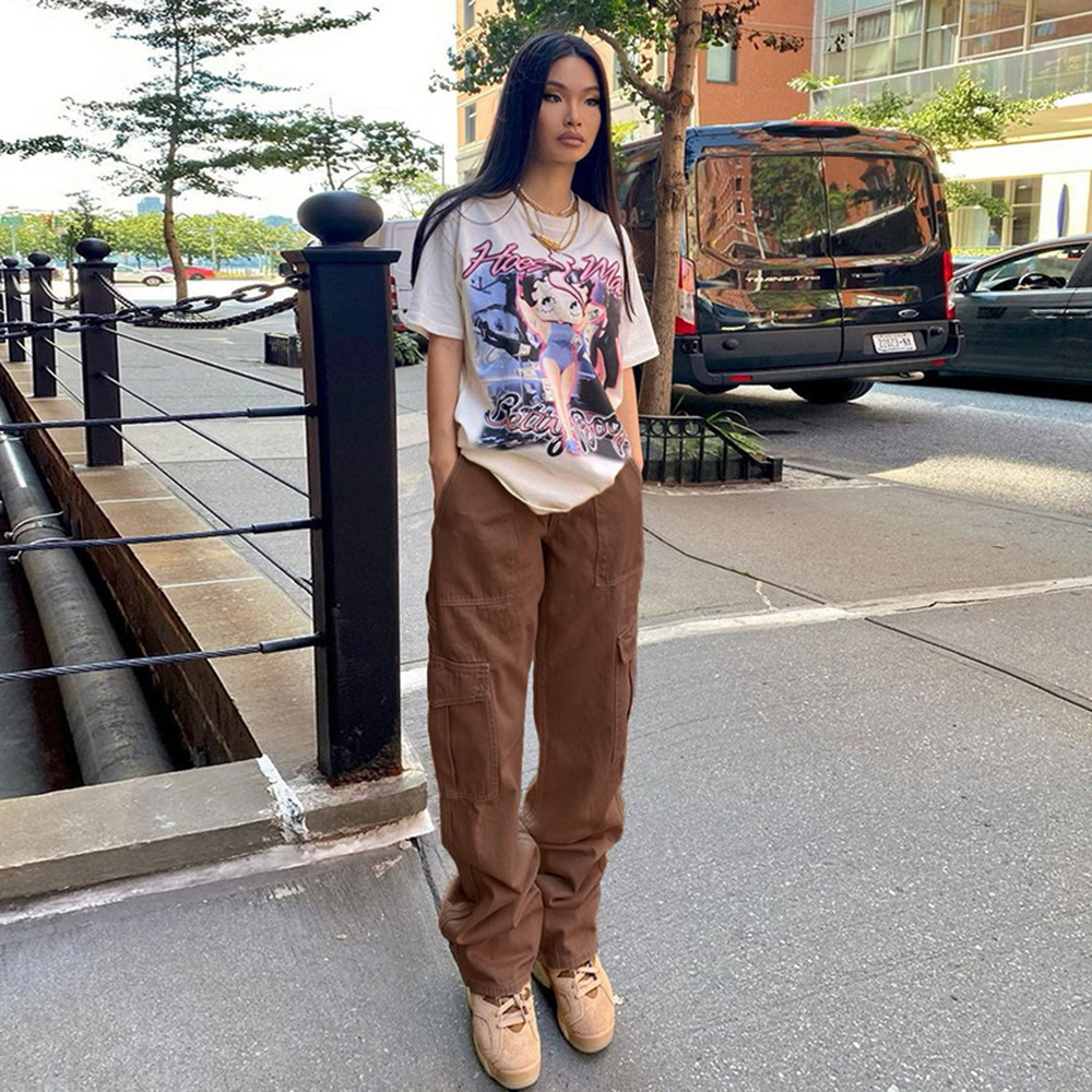 High Waist Breathable Design Plus Size Wholesale Street Wear Fashion Women's Retro Casual Loose Summer Work Cargo Pants