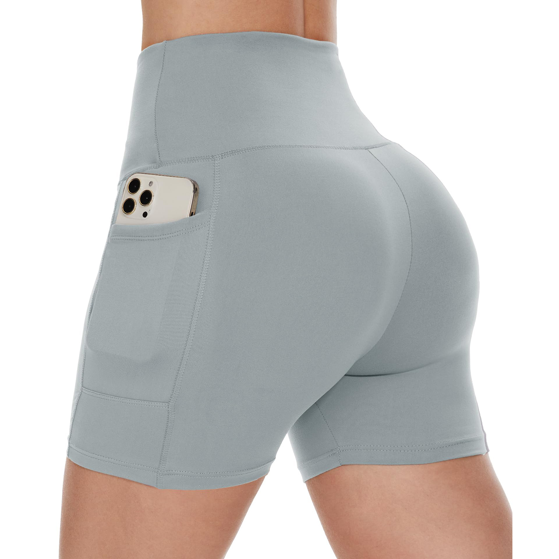 Biker Shorts Women With Pockets 8" High Waisted Workout Spandex Tummy Control Gym Running Yoga Shorts with Pocket